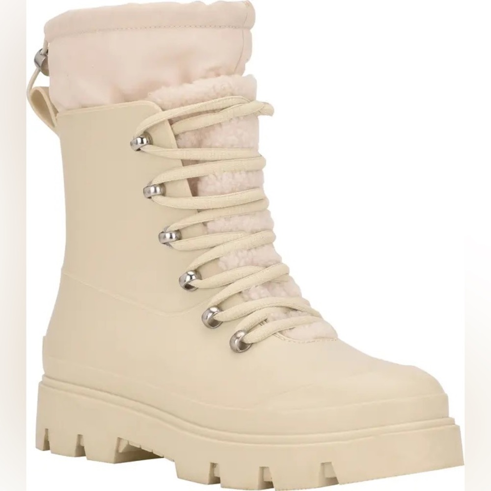Marc Fisher Freely Waterproof Lace-Up Lug Sole Boot Ivory